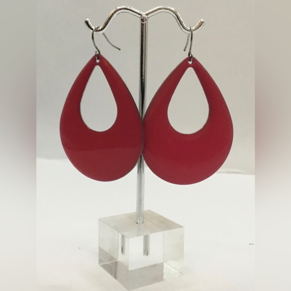 Jewelry - 0378 HOT PINK MAGENTA LARGE TEARDROP DROP PIERCED EARRINGS